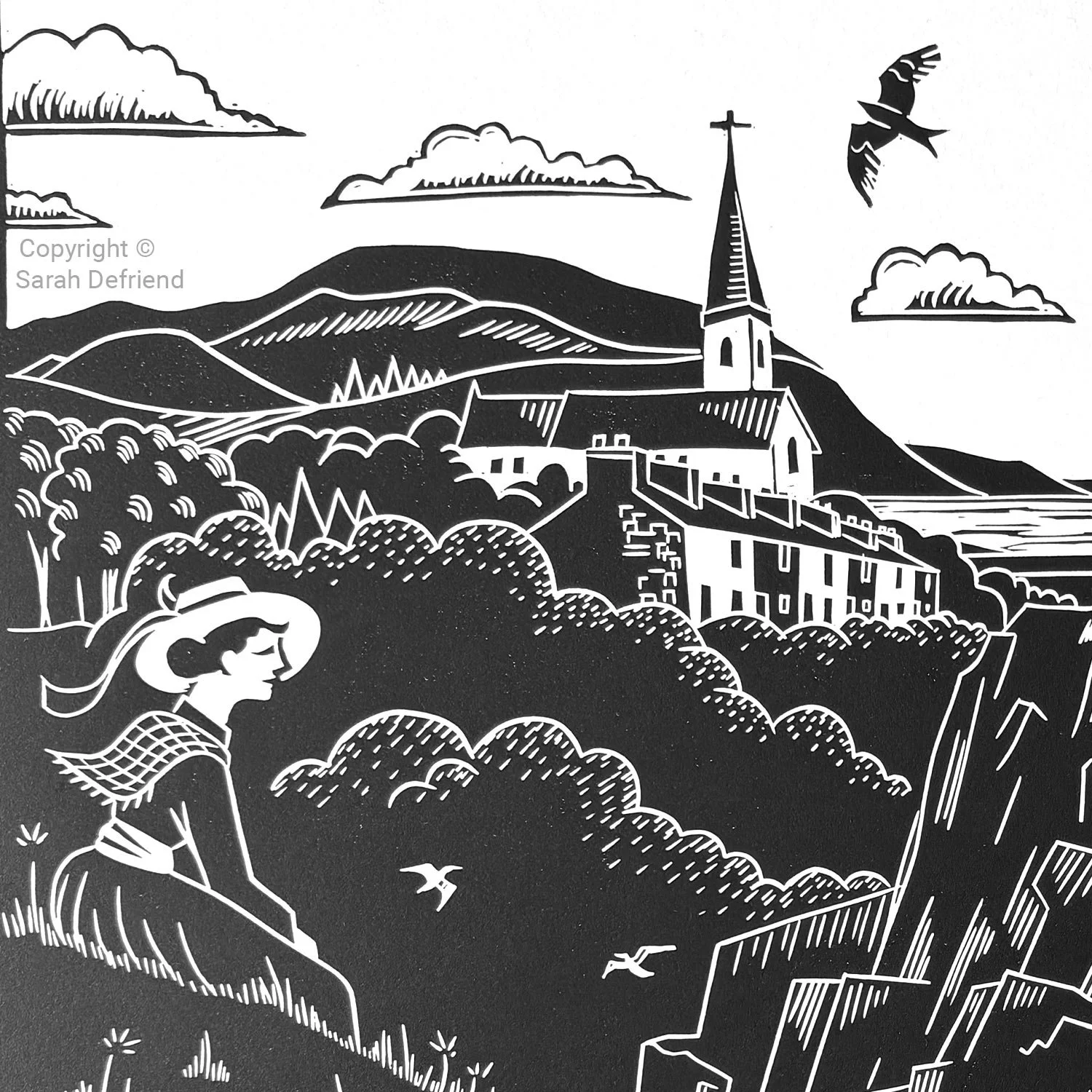 'Land of my Forefathers' lino print by Sarah Defriend detail