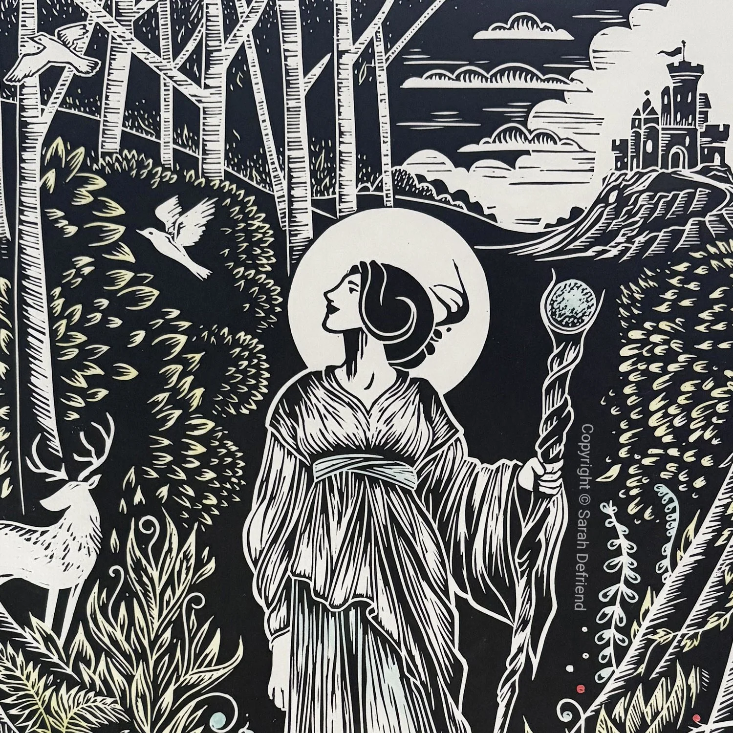 The Dream of Maxen Wledig, Mabinogion Lino Print by Sarah Defriend
