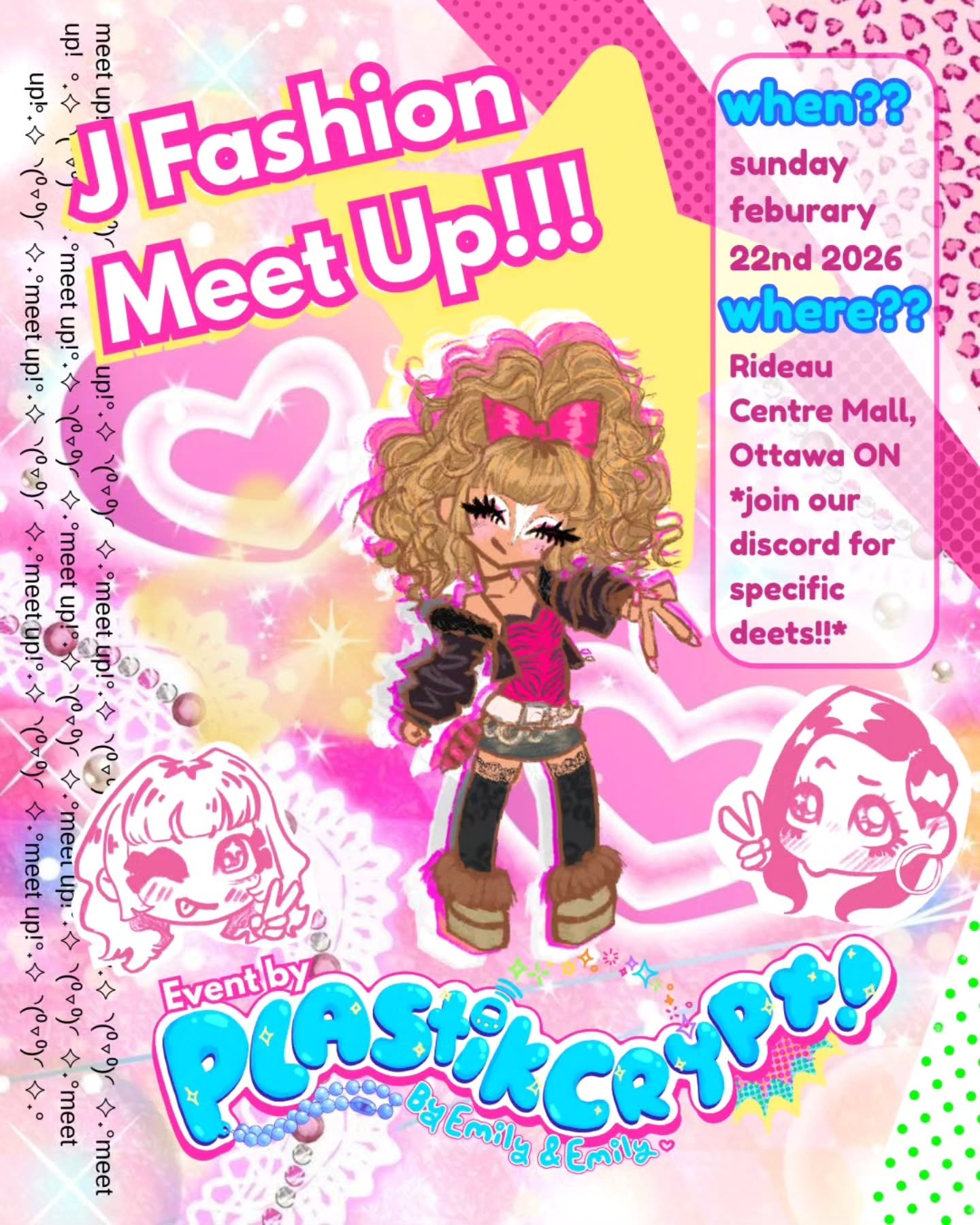 Hey everyone!! Here's some of the deets for our upcoming jfashion/alt fashion meetup!! All are welcome!! To co-ordinate specific meetup locations and times we've made a discord so DM so to join! ✨✨🩷🌺💥
Our discord will also be open to those wanting