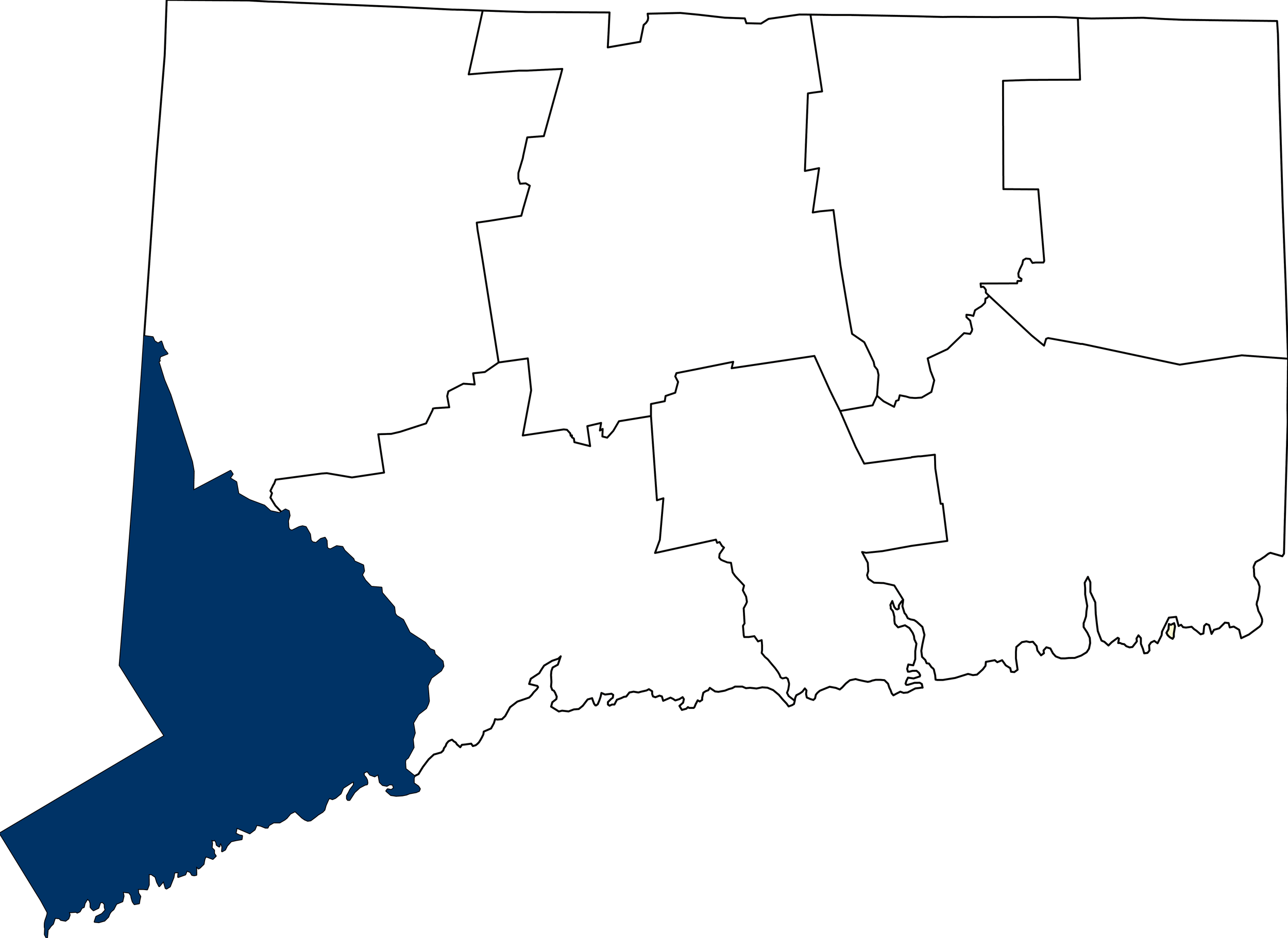 Map of Connecticut with Fairfield County highlighted in dark blue.