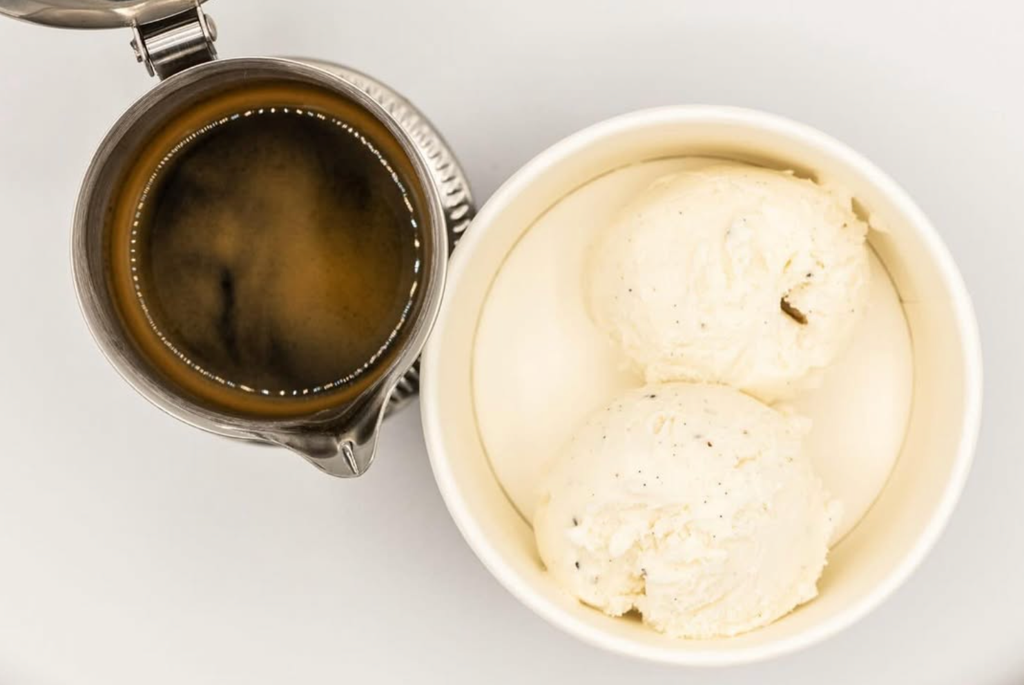 Espresso poured over vanilla ice cream affogato