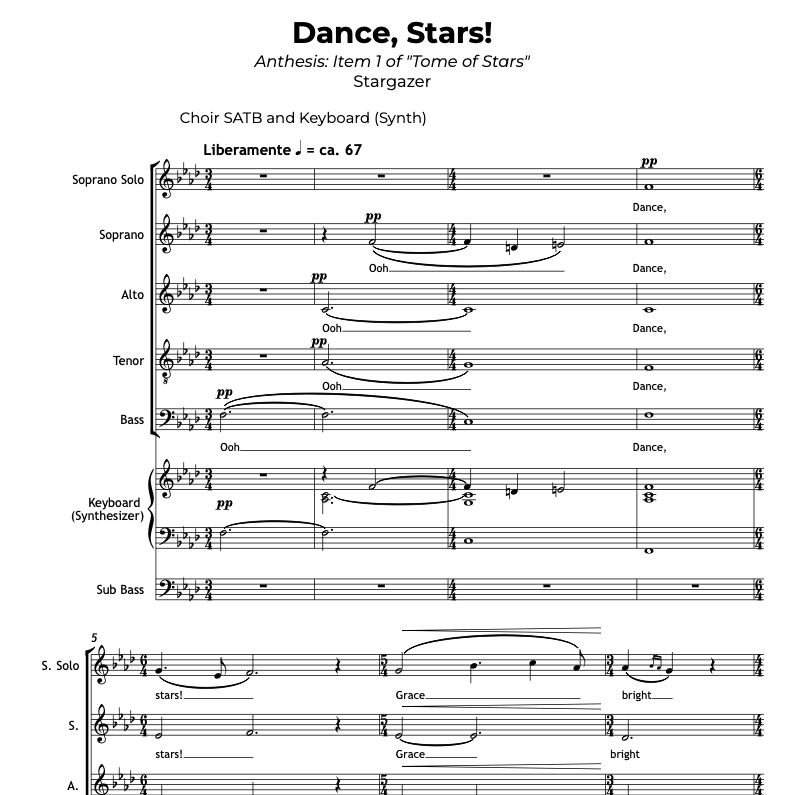 Sheet music for song "Dance, Stars!"