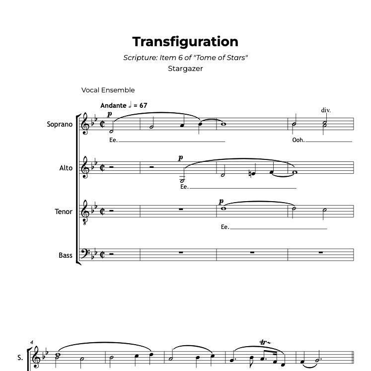 Sheet music for "Transfiguration"