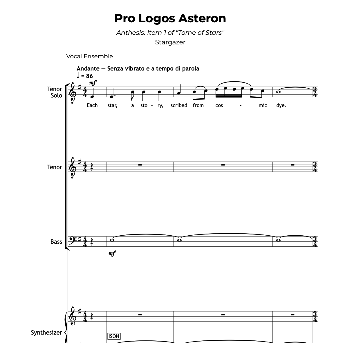 Sheet music for "Pro Logos Asteron"