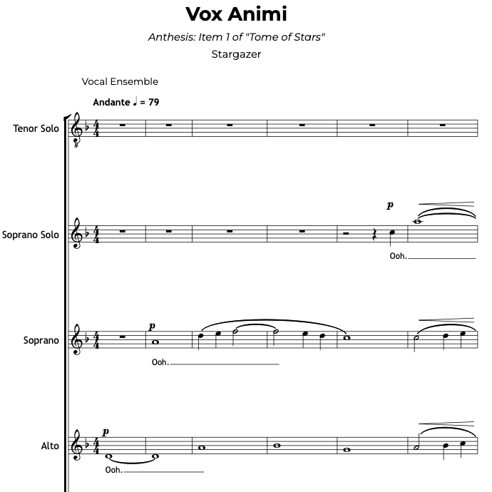 Sheet music for "Vox Animi"