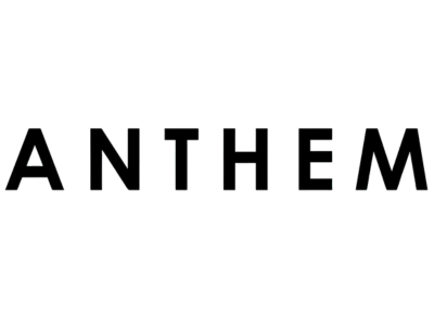 A black and white logo of the word "ANTHEM" with a stylized mountain or wave design above the text.