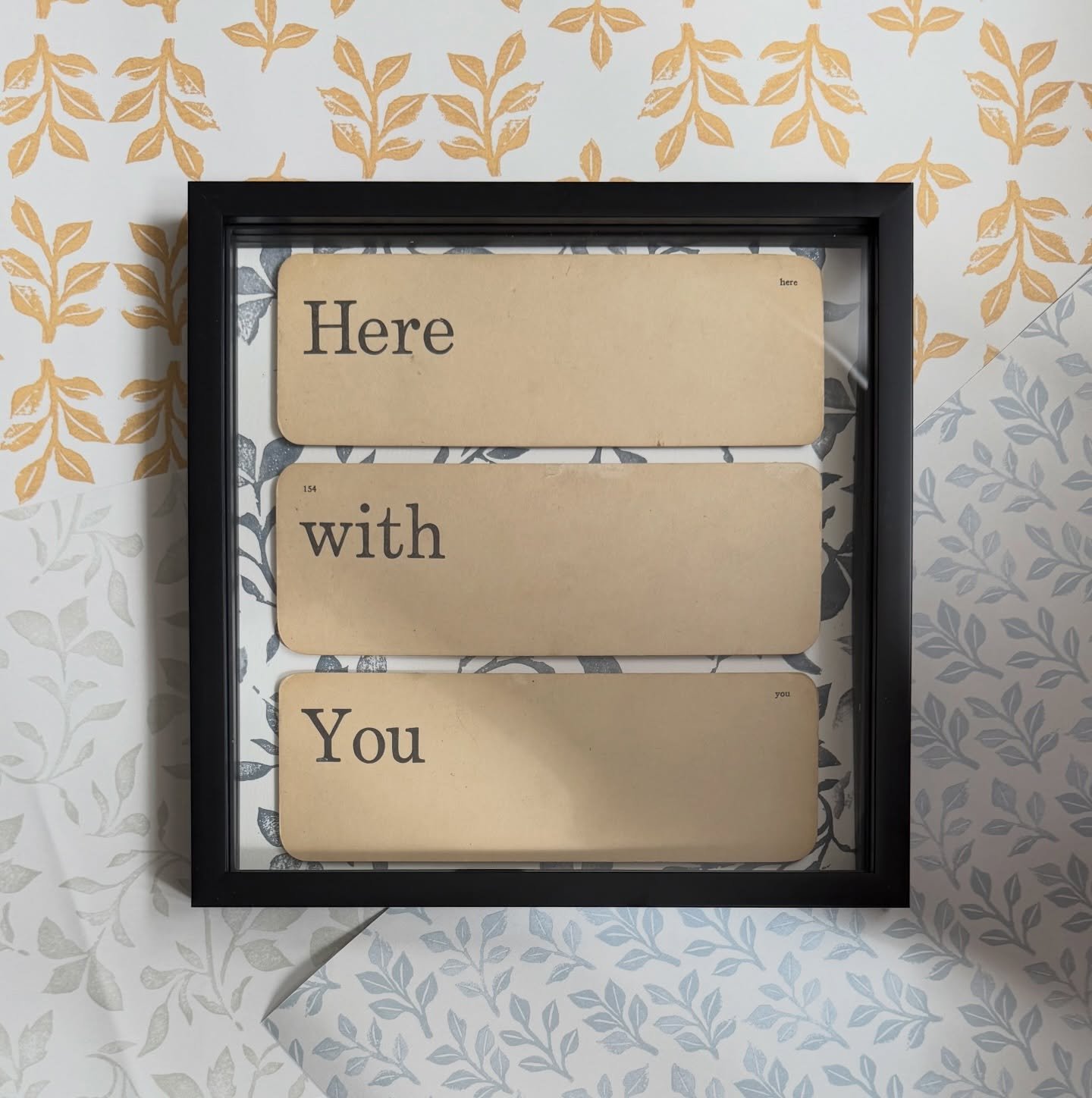 Thrifted vocab cards from Texas (pre-Evie) on block printed leaves entering into their next life @birchhillbungalowflx. 

I support gradual collecting (some may call it hoarding).