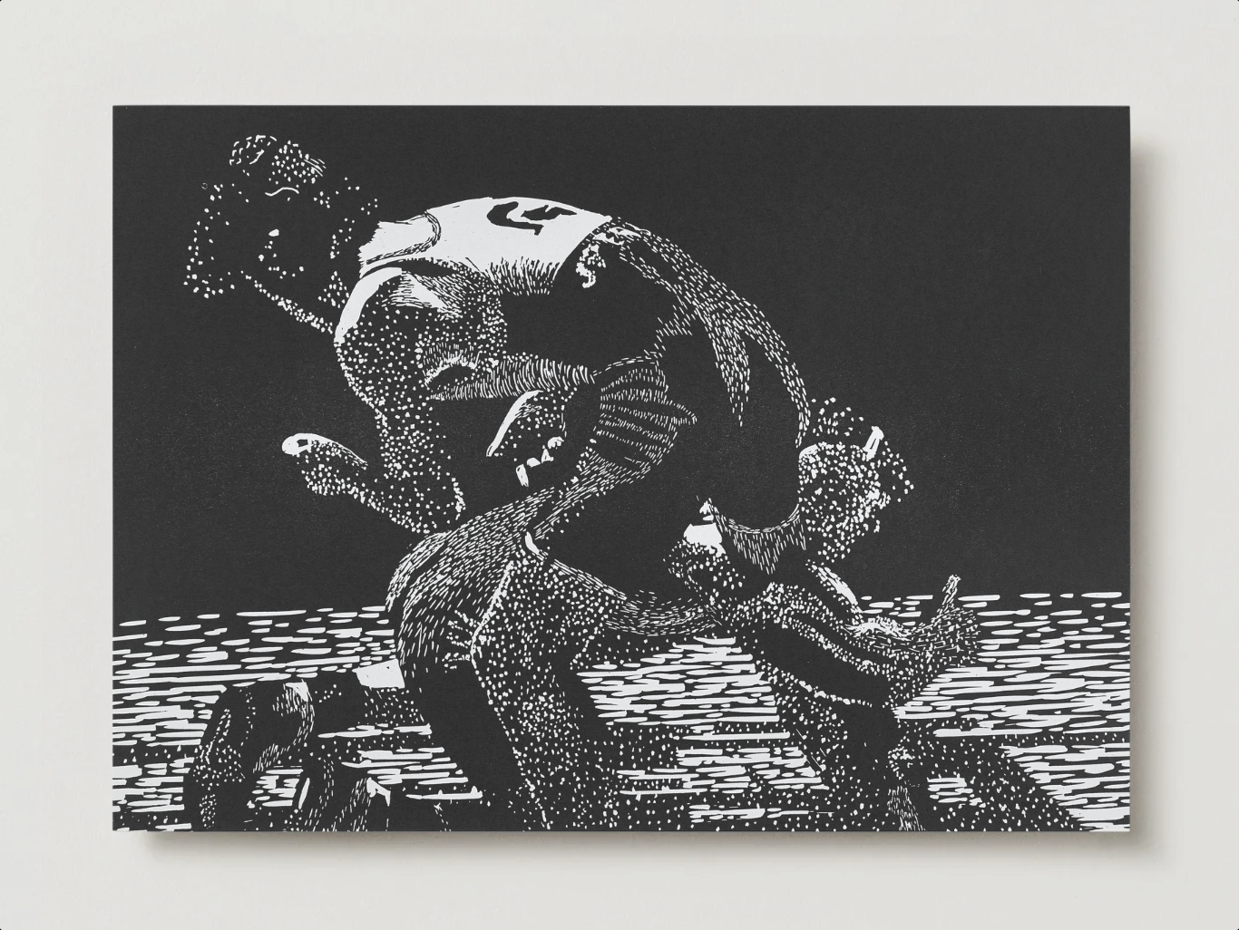 “Wrestler” — Woodblock Print by Owen Willers