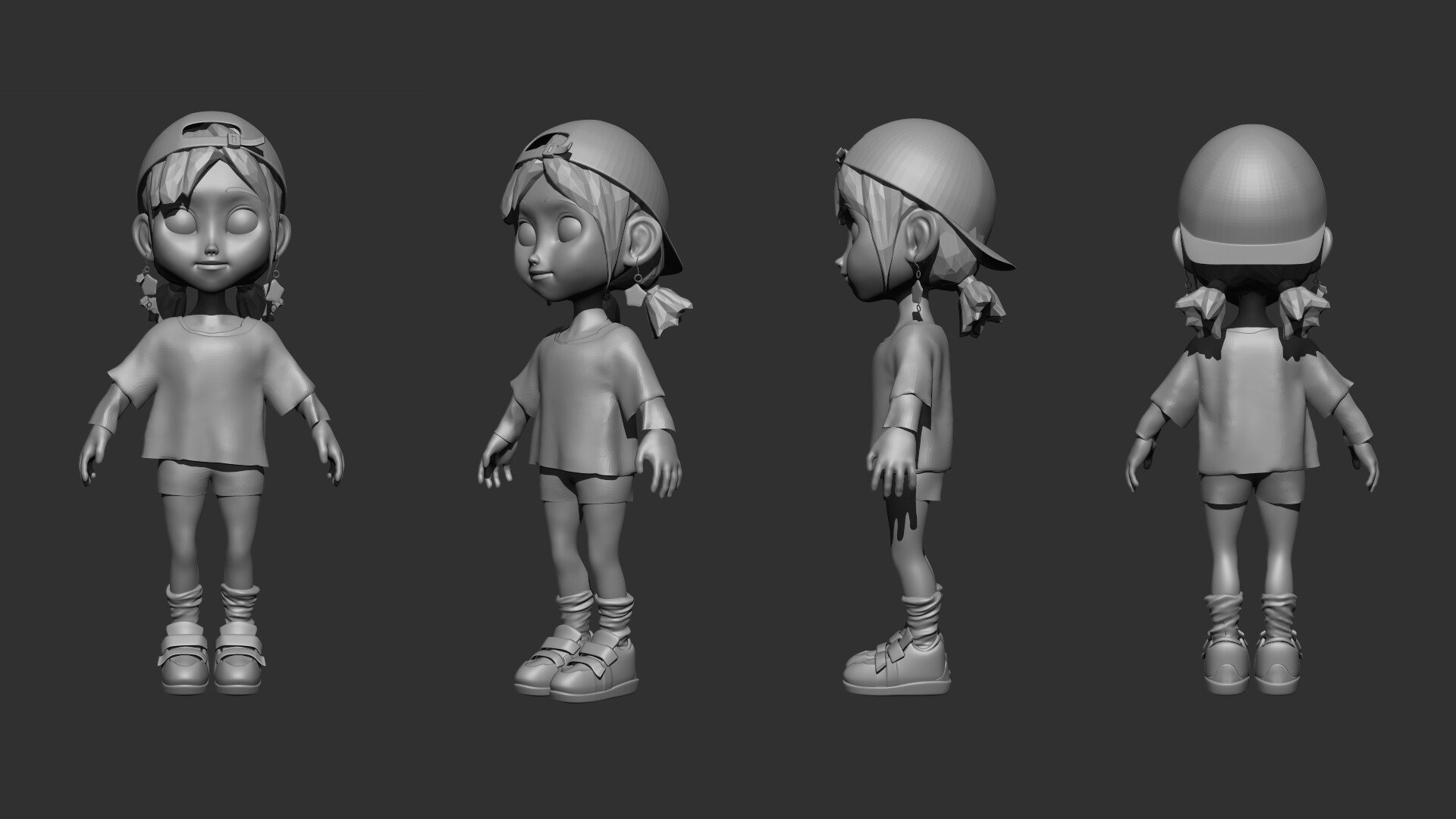 I sculpt the character in Zbrush.
Blocked out the hair in Zbrush and cloth in Marvelous Designer.