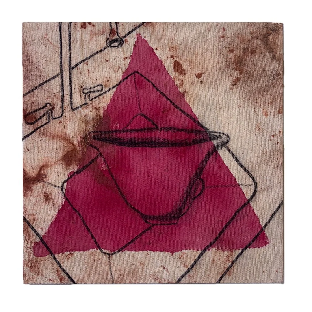 1) "Bowl"🥣

2) "Cups" ☕️☕️

3) "Vases"🏺🏺🏺

12" x 12" 
Weathered canvas from clay stretched onto built stretcher.