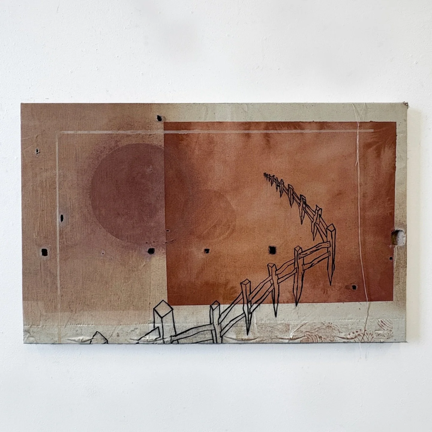 "Fenced Off" 🤺🏜️
40" x 25"
Repurposed canvas from a ceramic studio stretched onto a built frame.
SOLD🔴