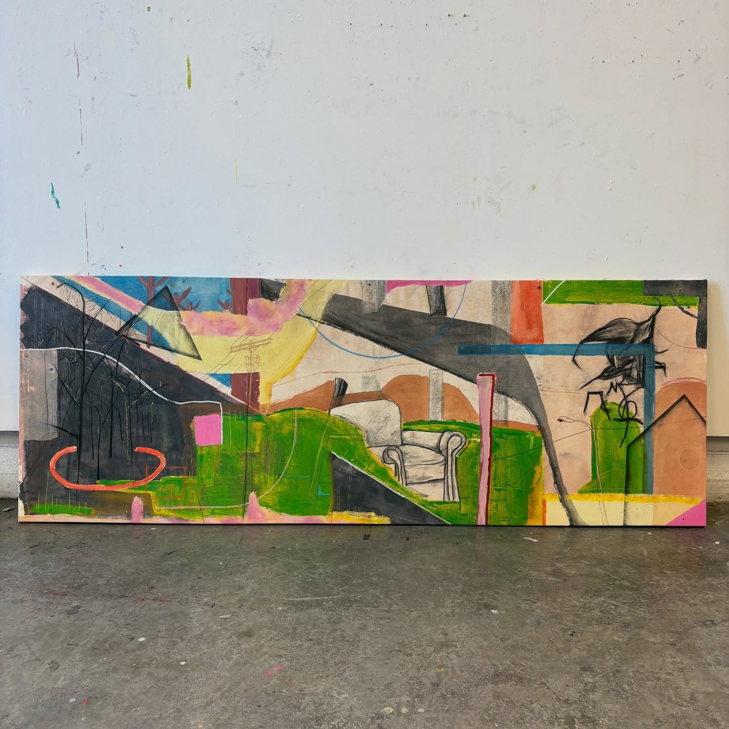 "Adolescent Sanctuary's" 🪾🌈🚭
94" x 34"
Repurposed Canvas from a Ceramic Studio stretched onto a built canvas
