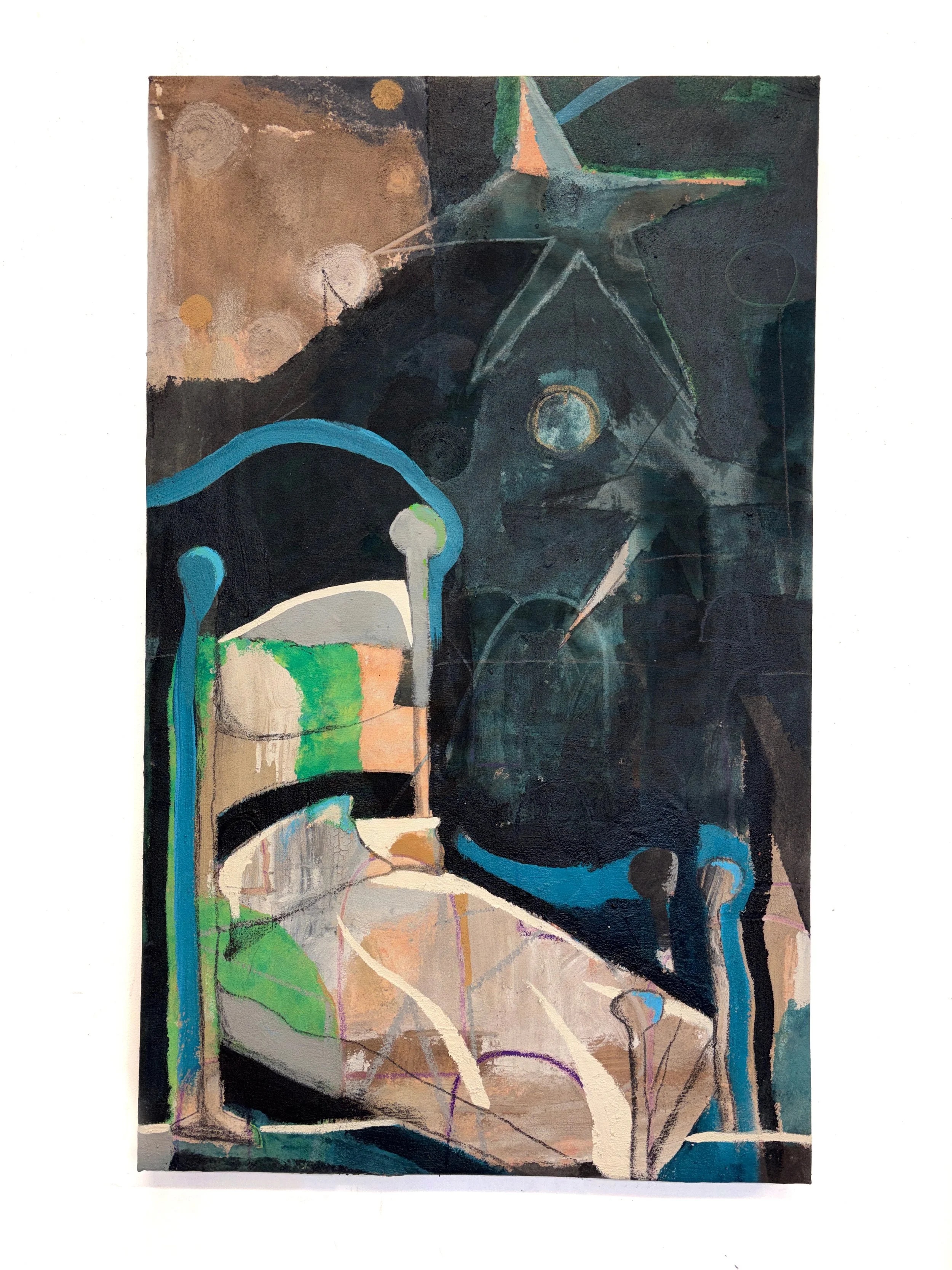 "What Happens at Night" 🛌💤🌌
54" x 33"
Mixed media on weathered canvas, stretched onto reclaimed wood.