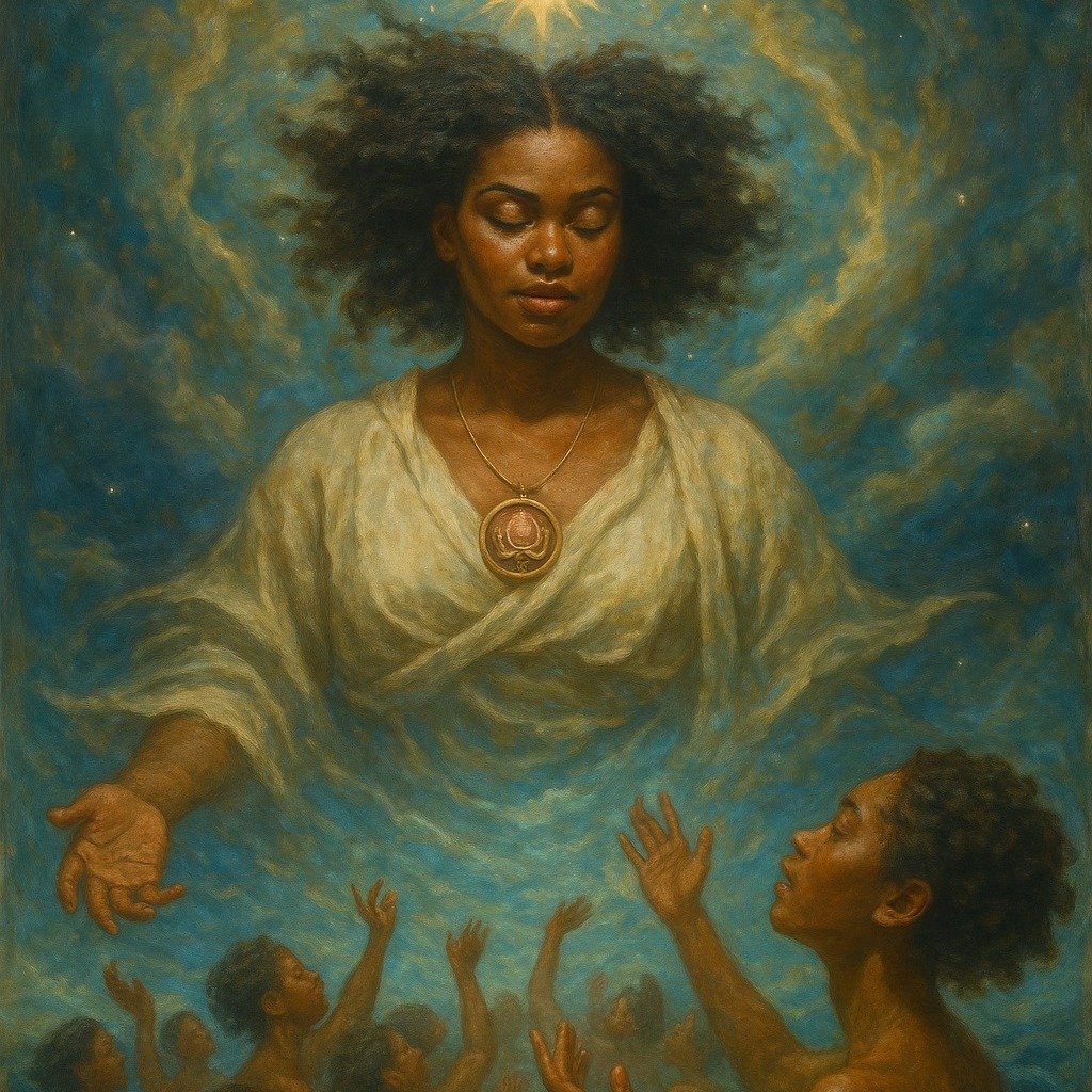 In her second dream, She imagined longing.
She saw what could be&mdash;not what was.
So she sang again, this time into the waters of becoming.
From that breath, from that sound, from that dream:
the first spirits rose like steam from her skin.

They 