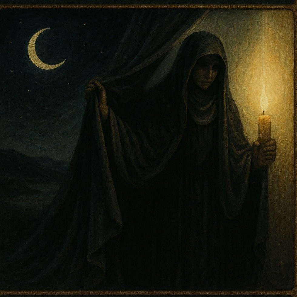 🖤 All mystery begins in darkness.

🌑 Feast of the Great Veil
🗓️ Winter Solstice
🌘 Theme: Mystery &middot; Revelation &middot; Dual Light

The longest night marks the sacred duality of concealment and birth. Veils are raised and lowered in rhythm 