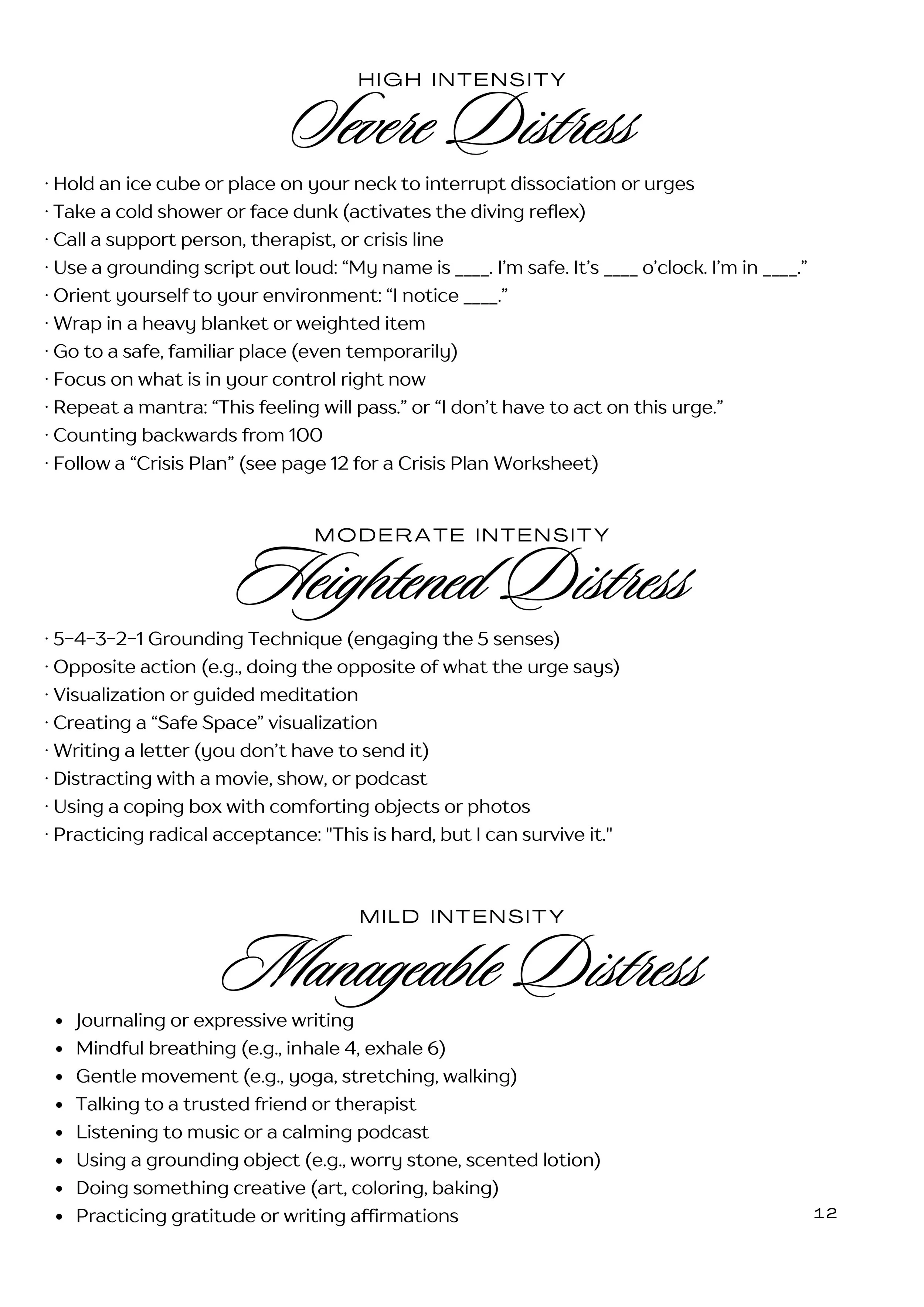 Sample page on coping skills from the Eating Disorder Recovery Workbook – practical strategies for eating disorder recovery