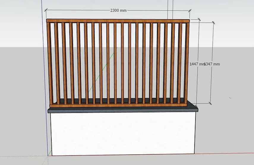 Designed. Built. Installed.
This custom slatted screen started as a rough idea, sketched out and brought to life in SketchUp. From there, it went into full production—measuring, cutting, sanding, and assembling every piece with care. Finally,