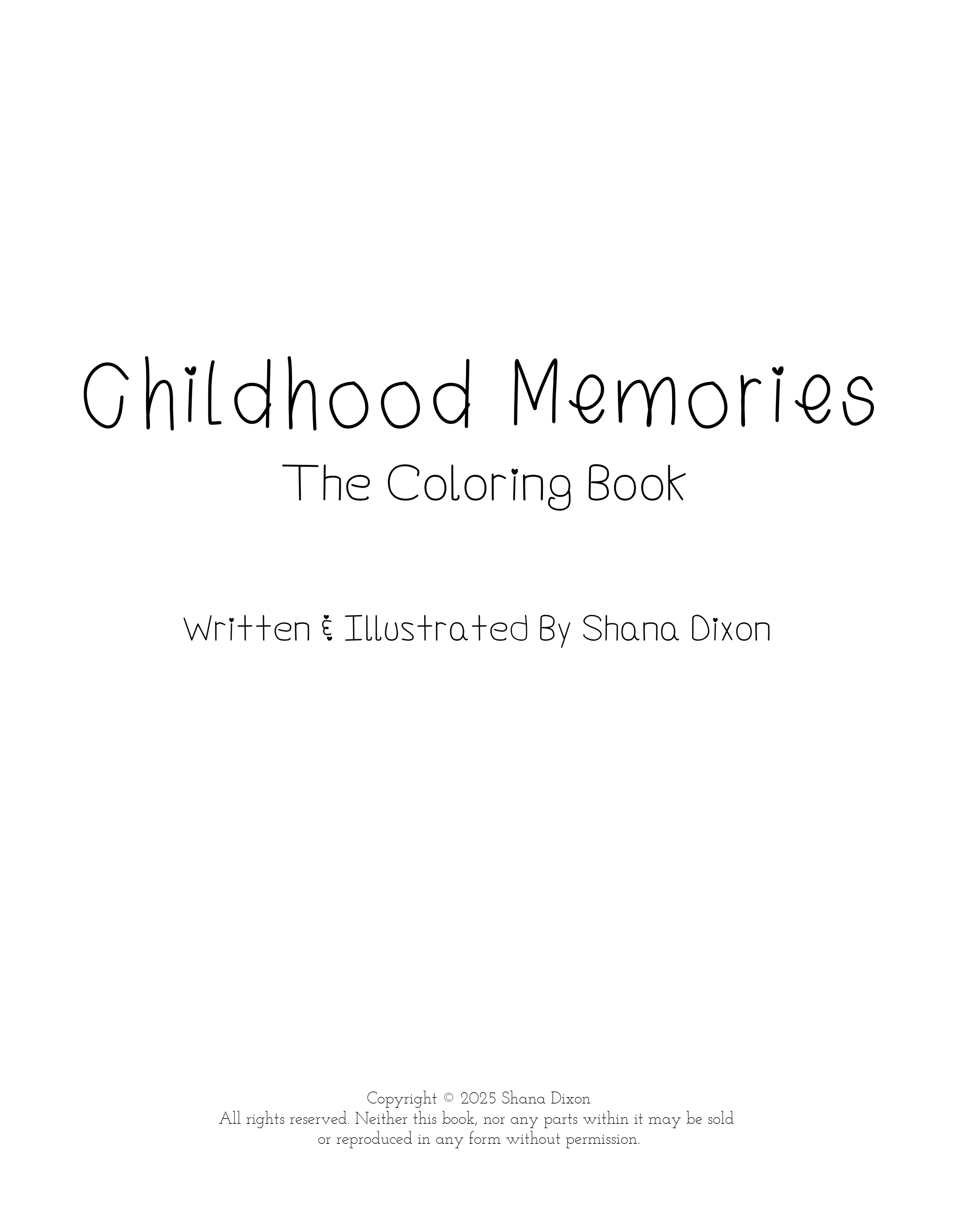 Title page of a coloring book titled 'Childhood Memories: The Coloring Book' by Shana Dixon.