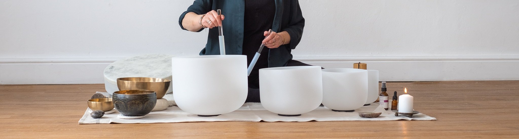 Sound bath meditation earthly and celestial frequencies of light and healing. Crystal singing bowls, Tibetan bowls, shamanic drum, koshi chimes.