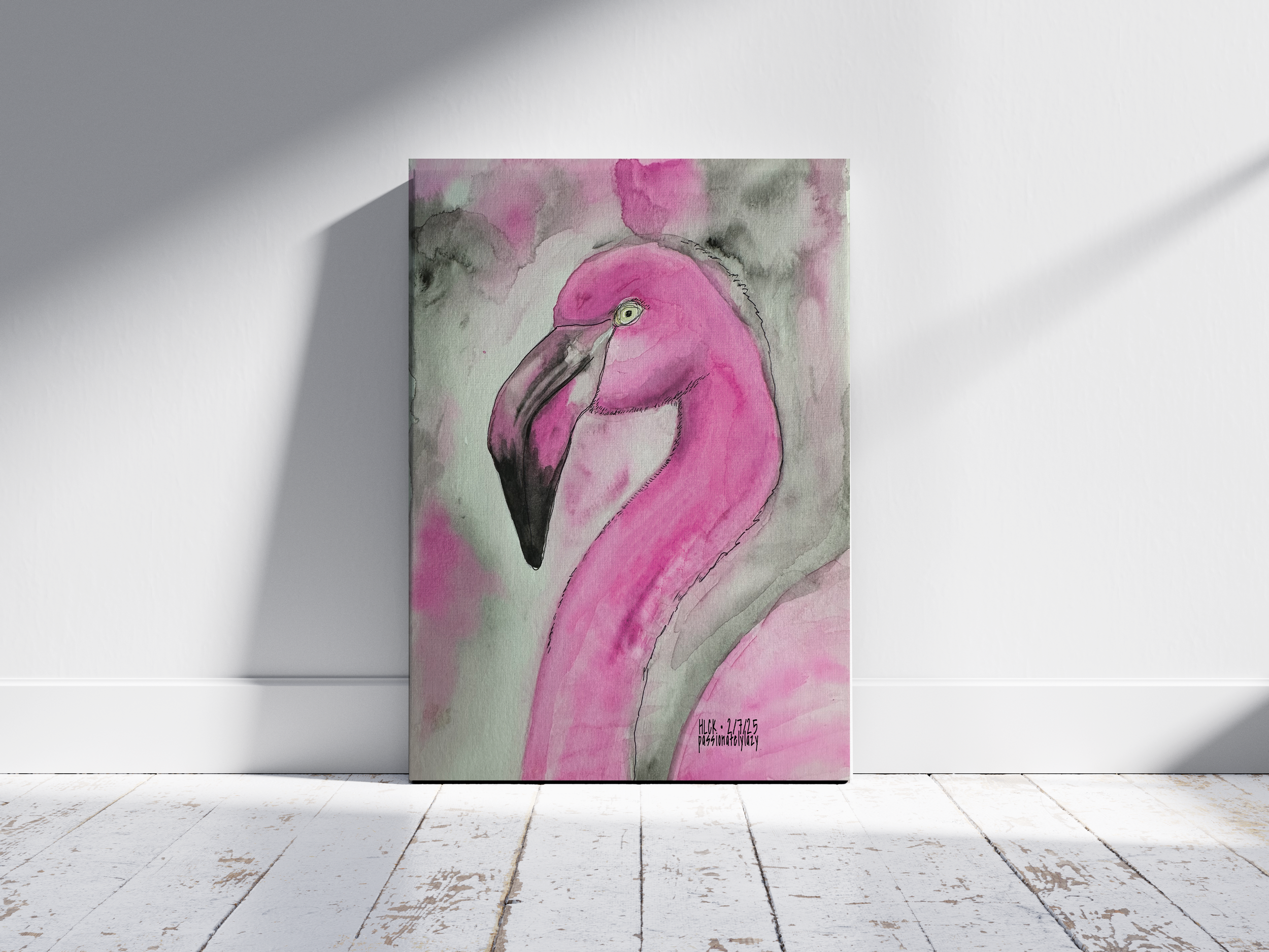 Flamingo Watercolor on Canvas