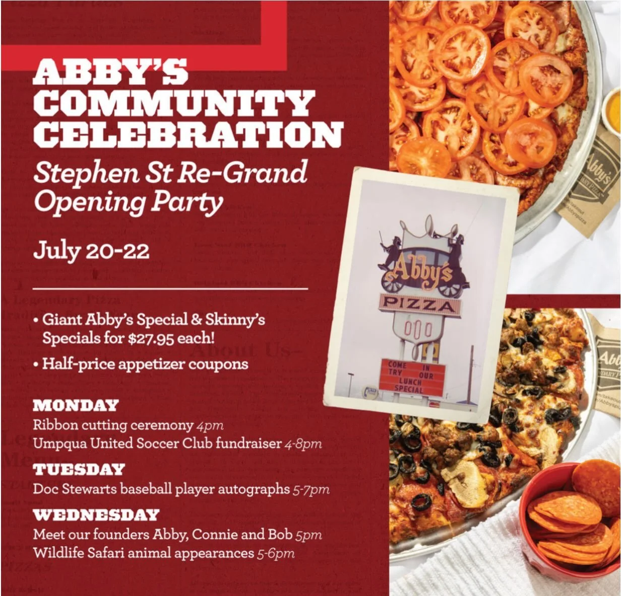 @abbyspizza is having Community Events next week and we would love for our fans to support them! 🙌🏼🤩 We are so appreciative of their generosity to our program this year! #poweredbyabbys