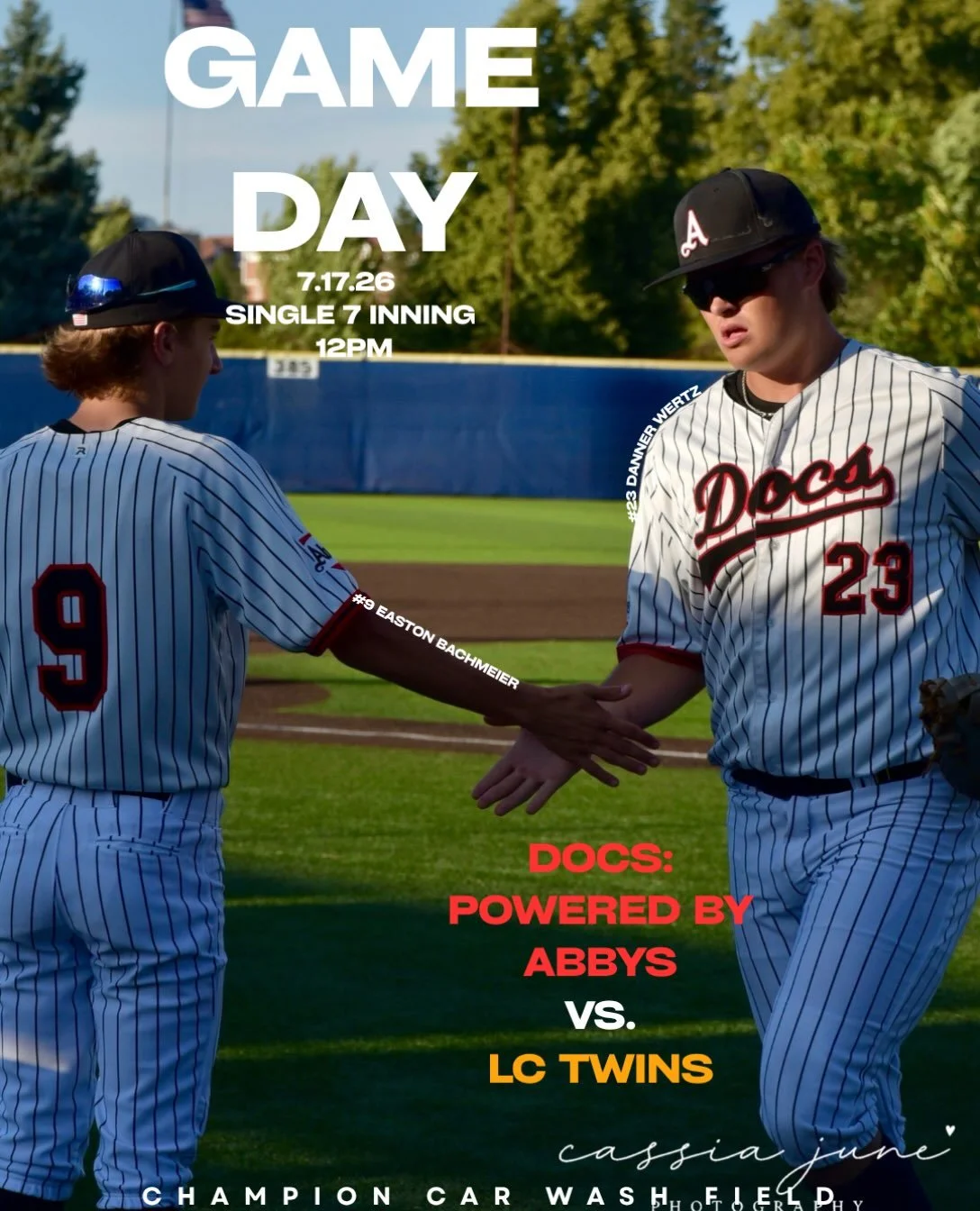 Last home game of the year.👊🏻 
Running it back against the LC Twins, looking to leave Champion Car Wash Field with a W!🔥
First pitch 12pm! #GoDocs