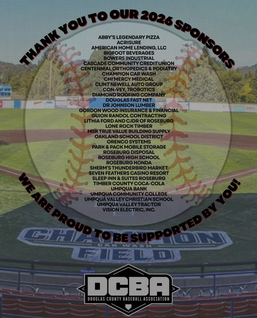 We want to thank each and every one of our sponsors for this season! The generosity from these businesses and individuals directly helps our players, teams, coaches, and families! 

We are more than proud to be supported by you. 🙌🏼⚾️ 
#ThankYouSpon