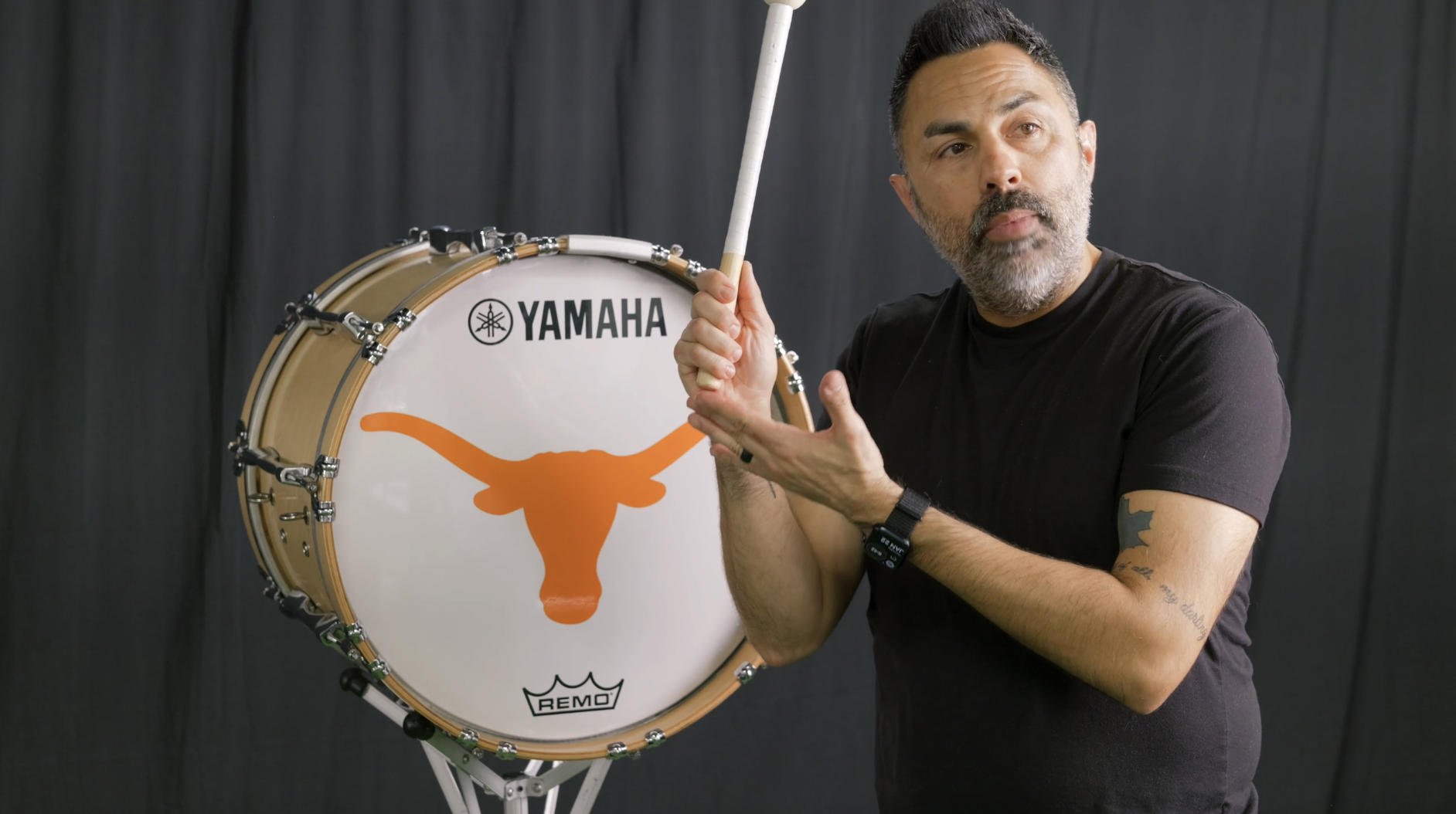 A man holding a trumpet in three different positions against a black background, with the word 'SET' at the bottom, demonstrating different postures.