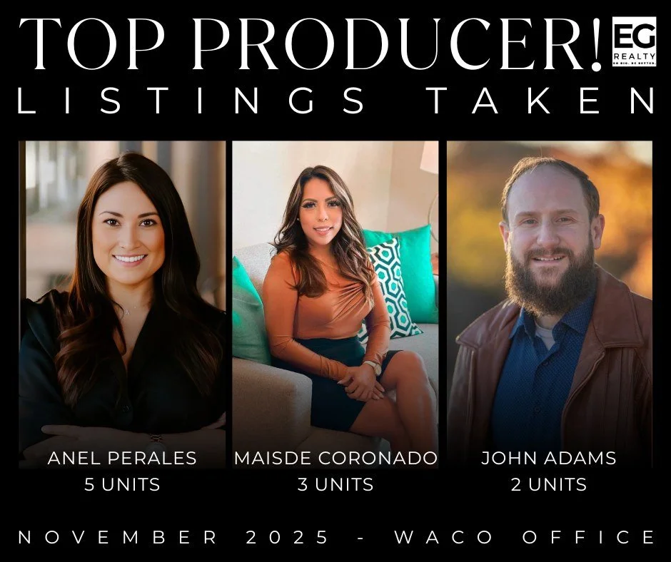 Top Producers in action 🖤

Recognizing our Waco office leaders for listings taken in November:
🏡 Anel Perales &ndash; 5 listings
🏡 Maisde Coronado &ndash; 3 listings
🏡 John Adams &ndash; 2 listings

Strong listing conversations, trusted expertise