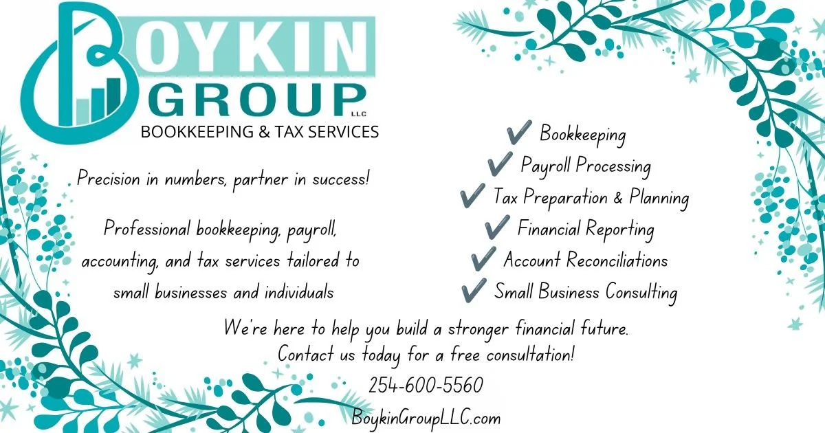🌟 Parade of Homes Sponsor Spotlight 🌟
We're excited to highlight one of our amazing Parade of Homes sponsors, Boykin Group, LLC!
Whether you're a small business owner looking to stay organized, need help managing payroll, or want guidance preparing
