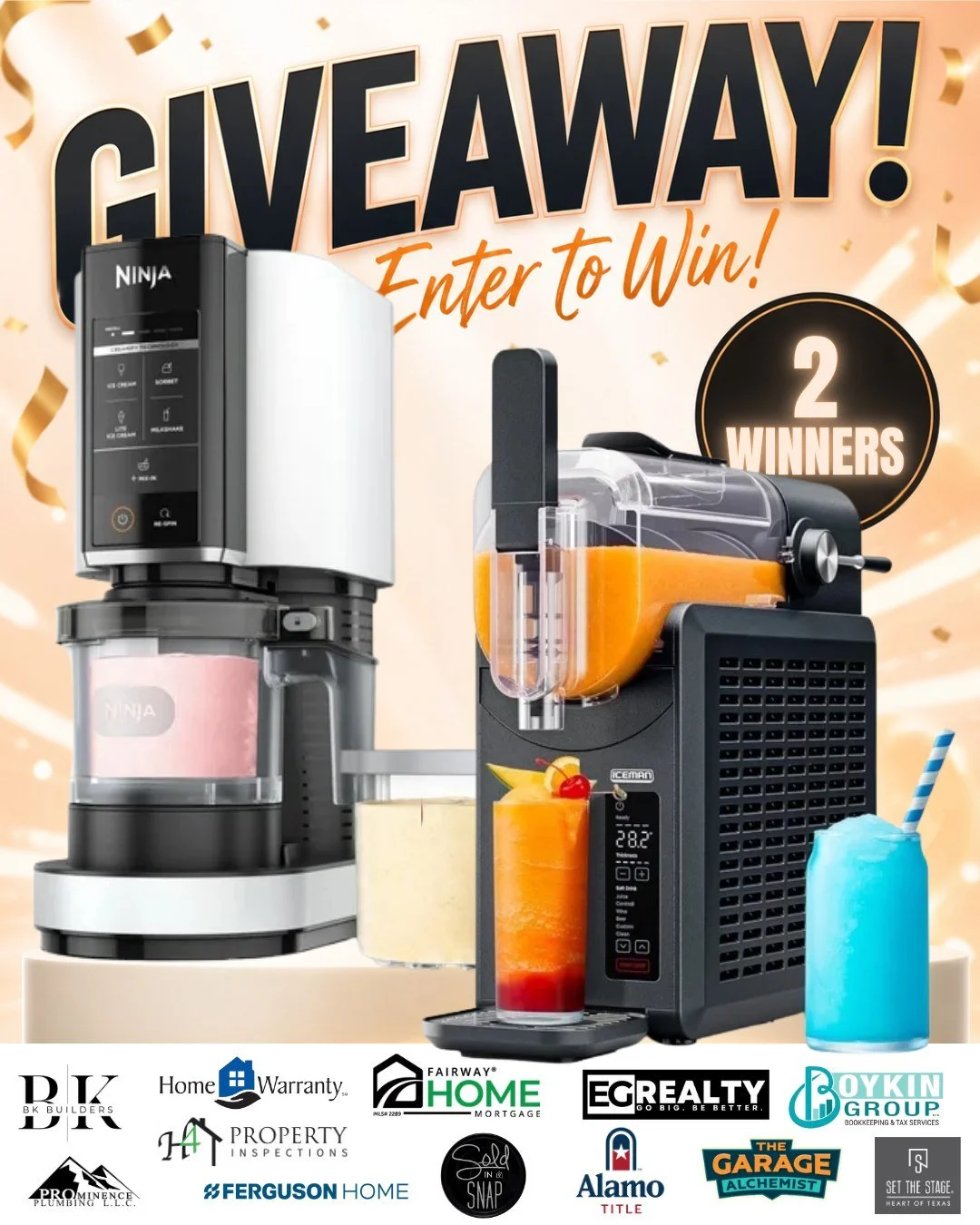 Make sure to stop by 132 Paddle Boat Ct. in Robinson today from 12-5 PM for your final opportunity to enter our giveaways!

🏆 One winner will receive a Ninja Creami Ice Cream Maker
🏆 One winner will receive an Iceman Slush-Ease Frozen Drink Maker


