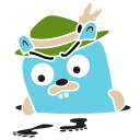 Cartoon blue bear wearing green hat