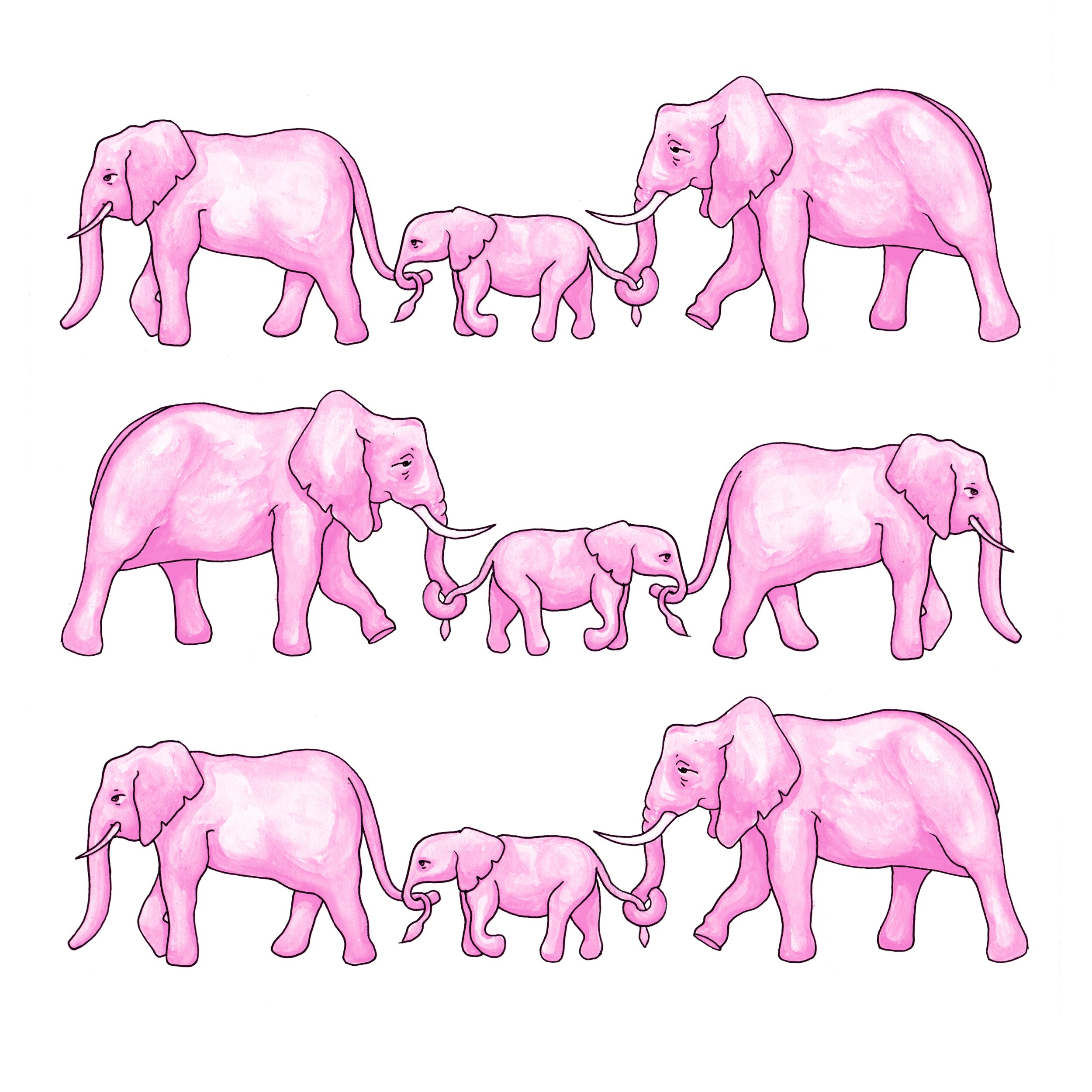 A pink elephant illustration representing intelligent work. Copyright TeareOne and Julia Jolliffe.