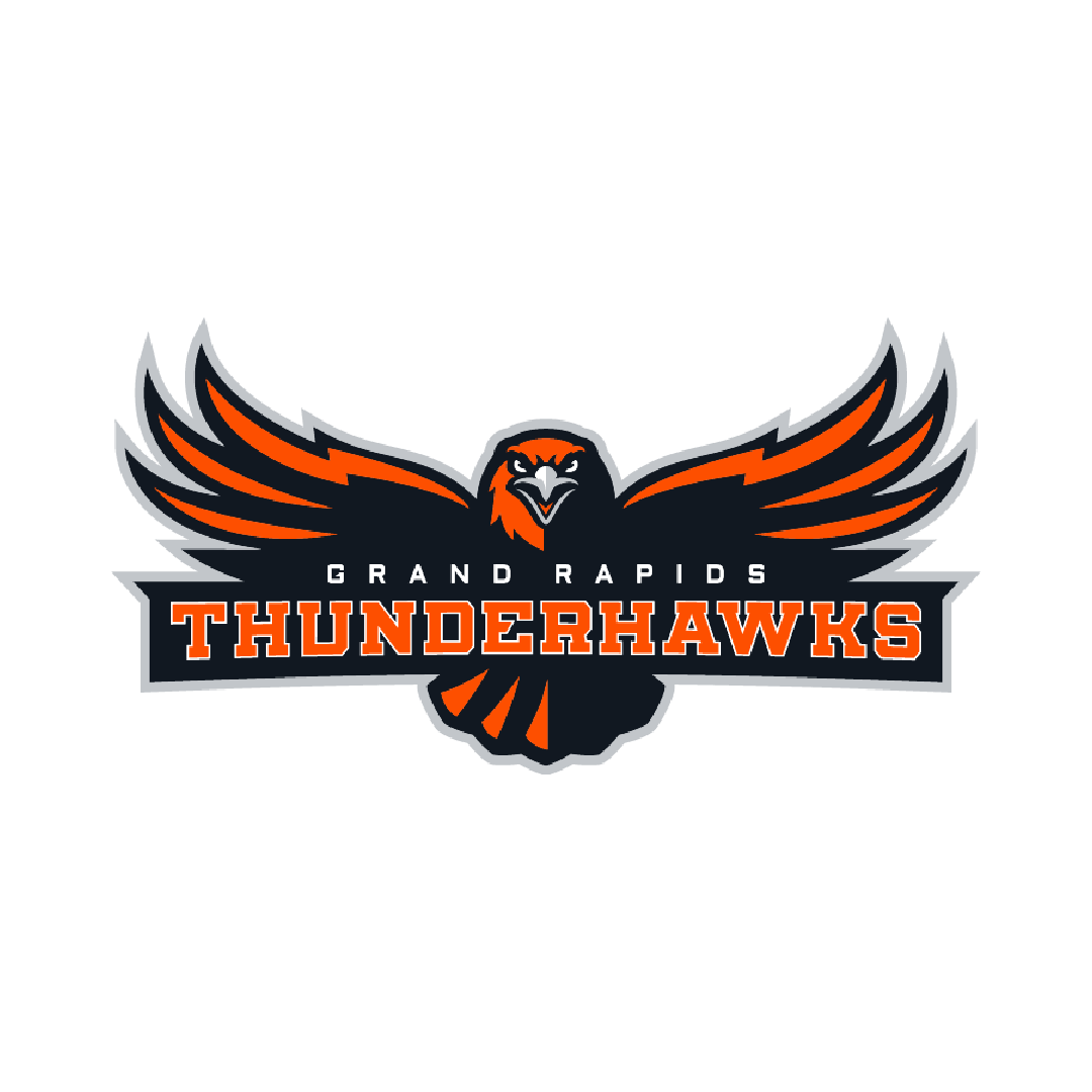 Logo of the Grand Rapids Thunderhawks, featuring a fierce eagle with outstretched wings in black and orange.