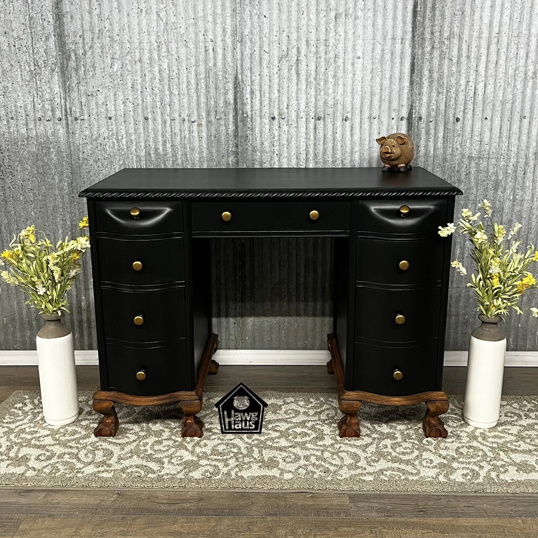 Antique Bowed-Drawers, Finished Back Desk