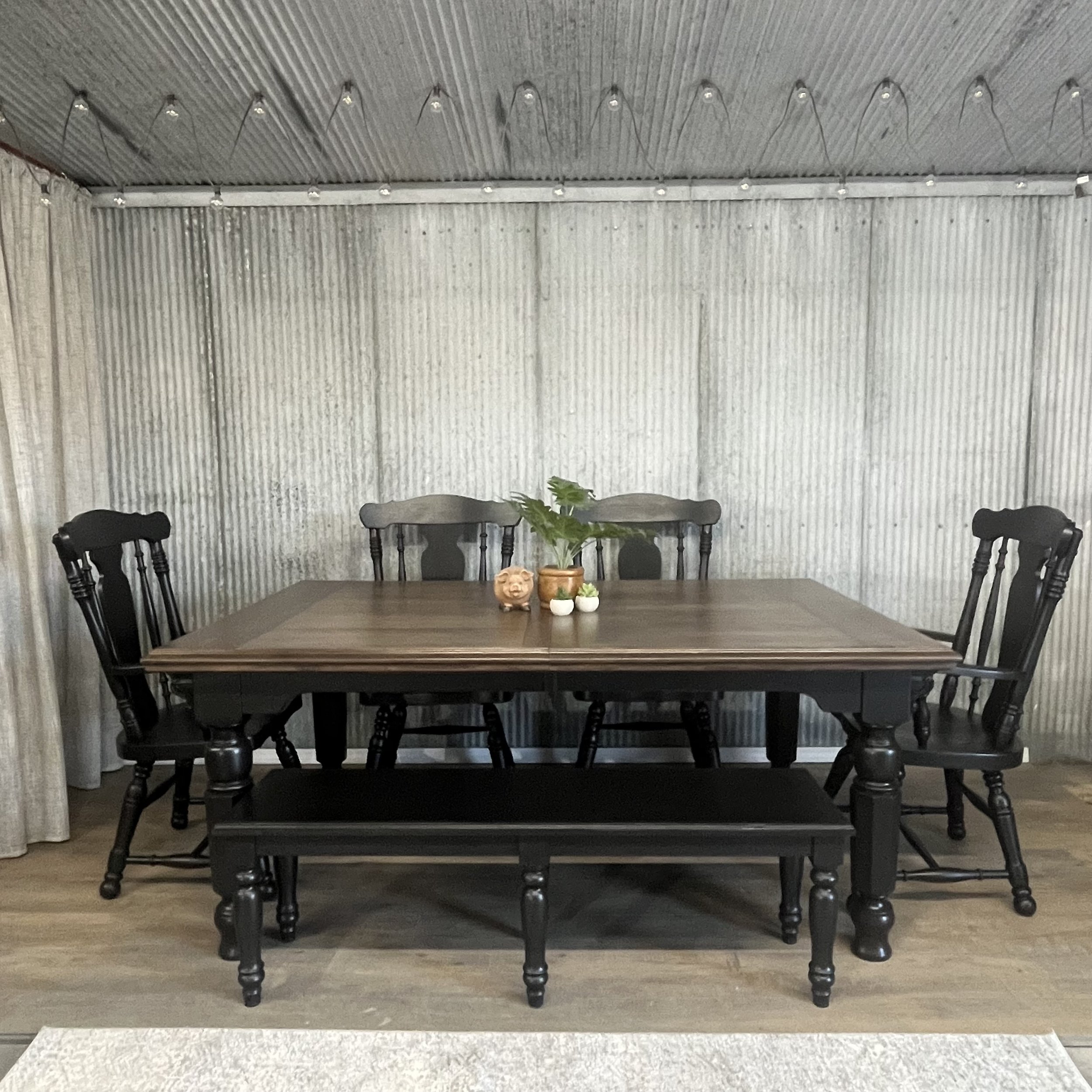 Large Octagon-Leg Black Dining Set