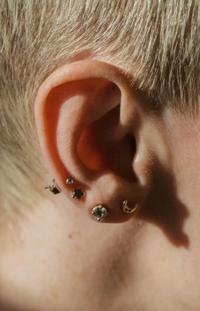 Close-up photograph of a cartilage piercing