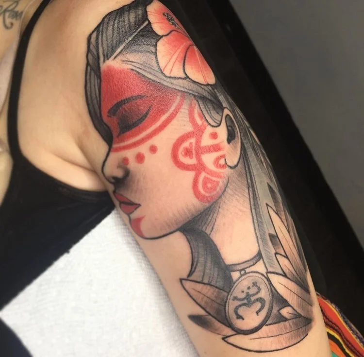 close-up photograph of American traditional tattoo