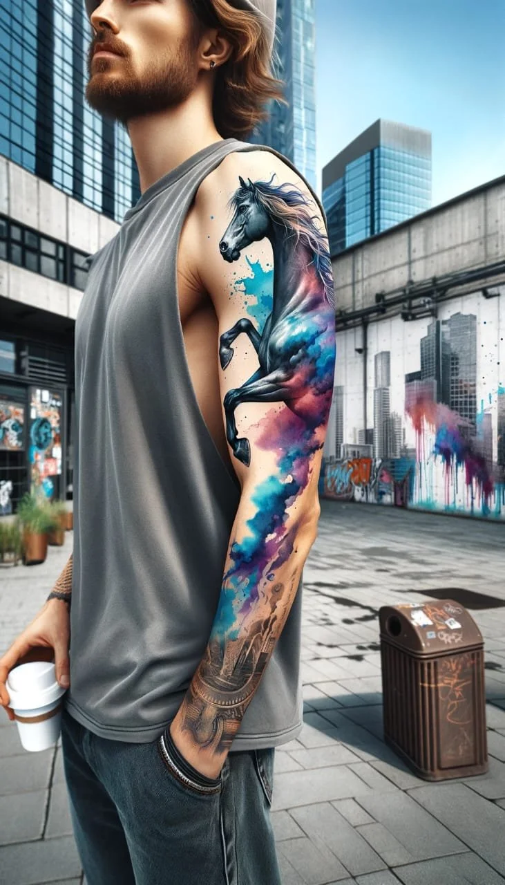 Who Knew Watercolor Horse Tattoos Could Look This Majestic? Get Inked Before the Herd Does!