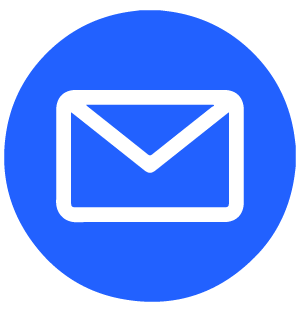 Blue circular icon with black outline of an email envelope in the center.
