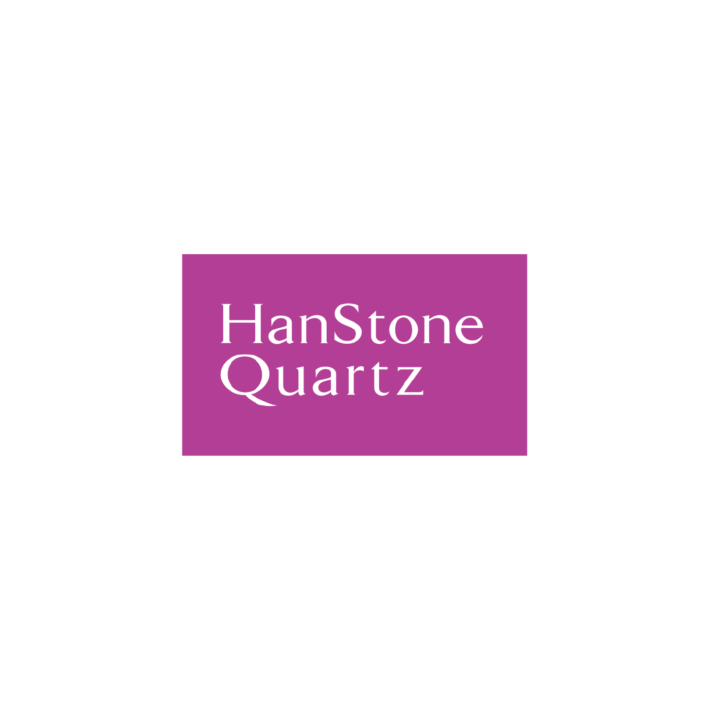 A logo featuring a purple rectangle with the white text 'HanStone Quartz' inside it, centered on a black background.