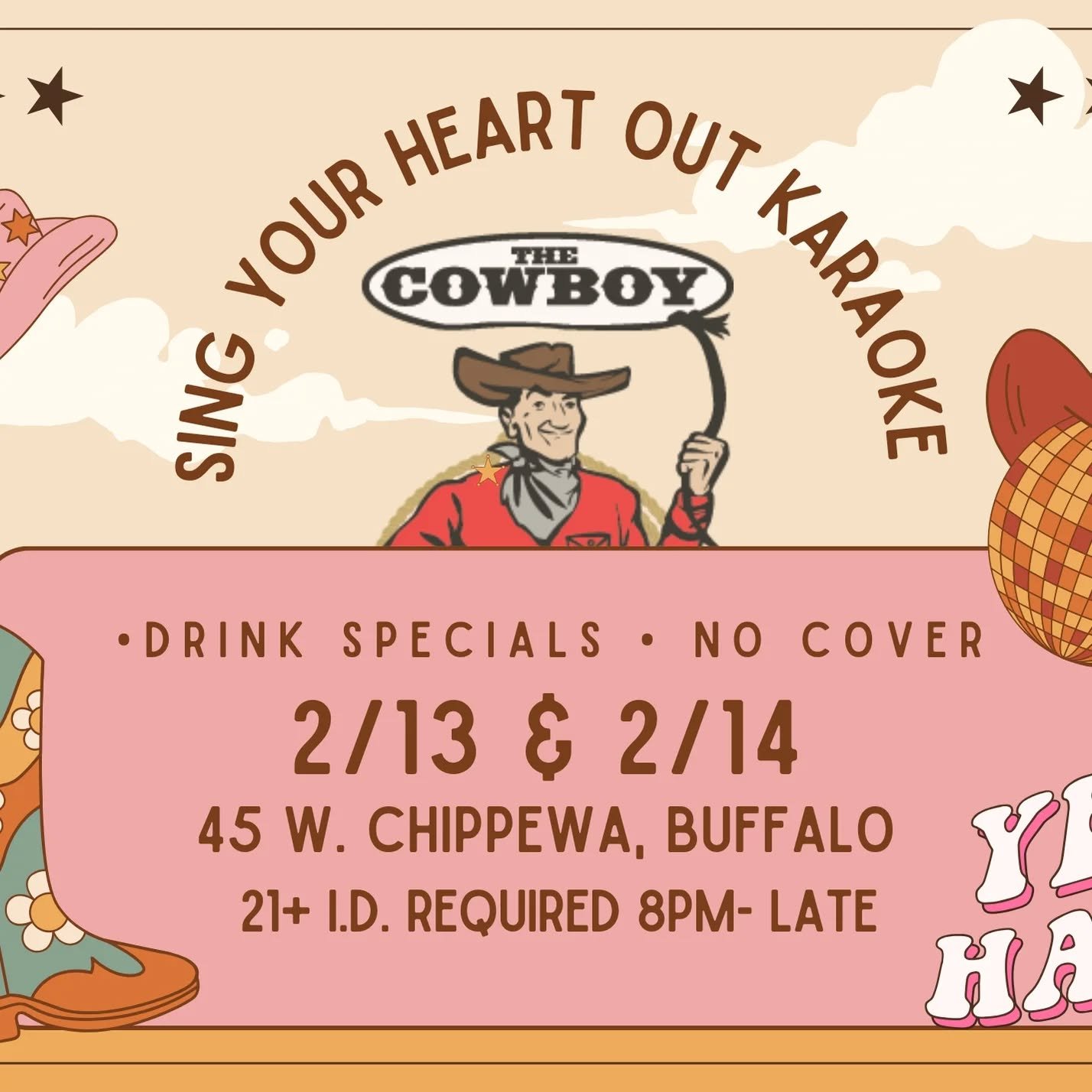 Whose bed have YOUR boots been under?🧐🤠

Whether your galentining, malentining or valentining,  if y'all like to sing; stop by and serenade us Thursday or Friday 🥰 

Saturday we've got DjSeanny Tryon on deck playing our favorite line dance &amp; c
