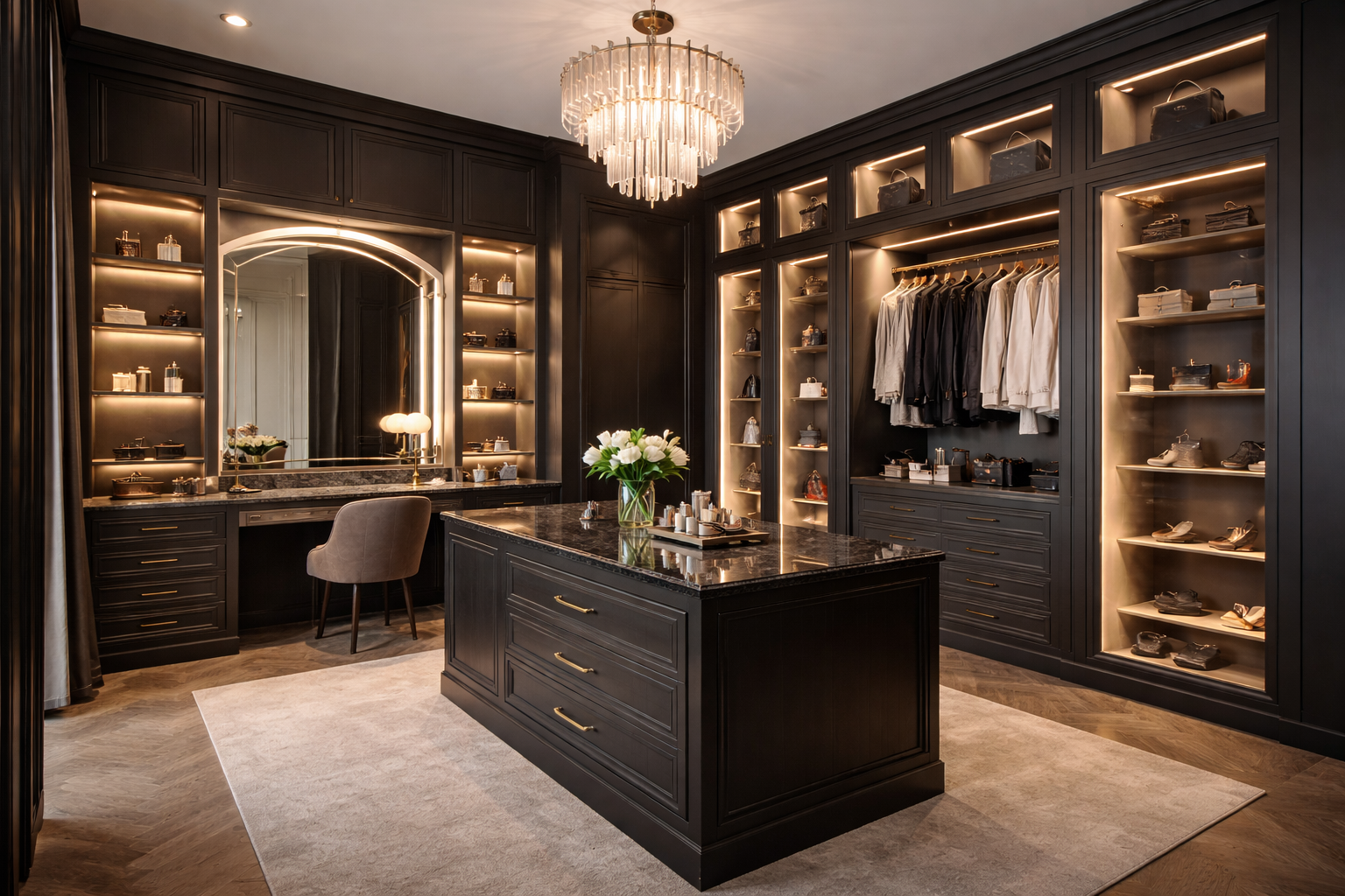 black and LED marble dressing room