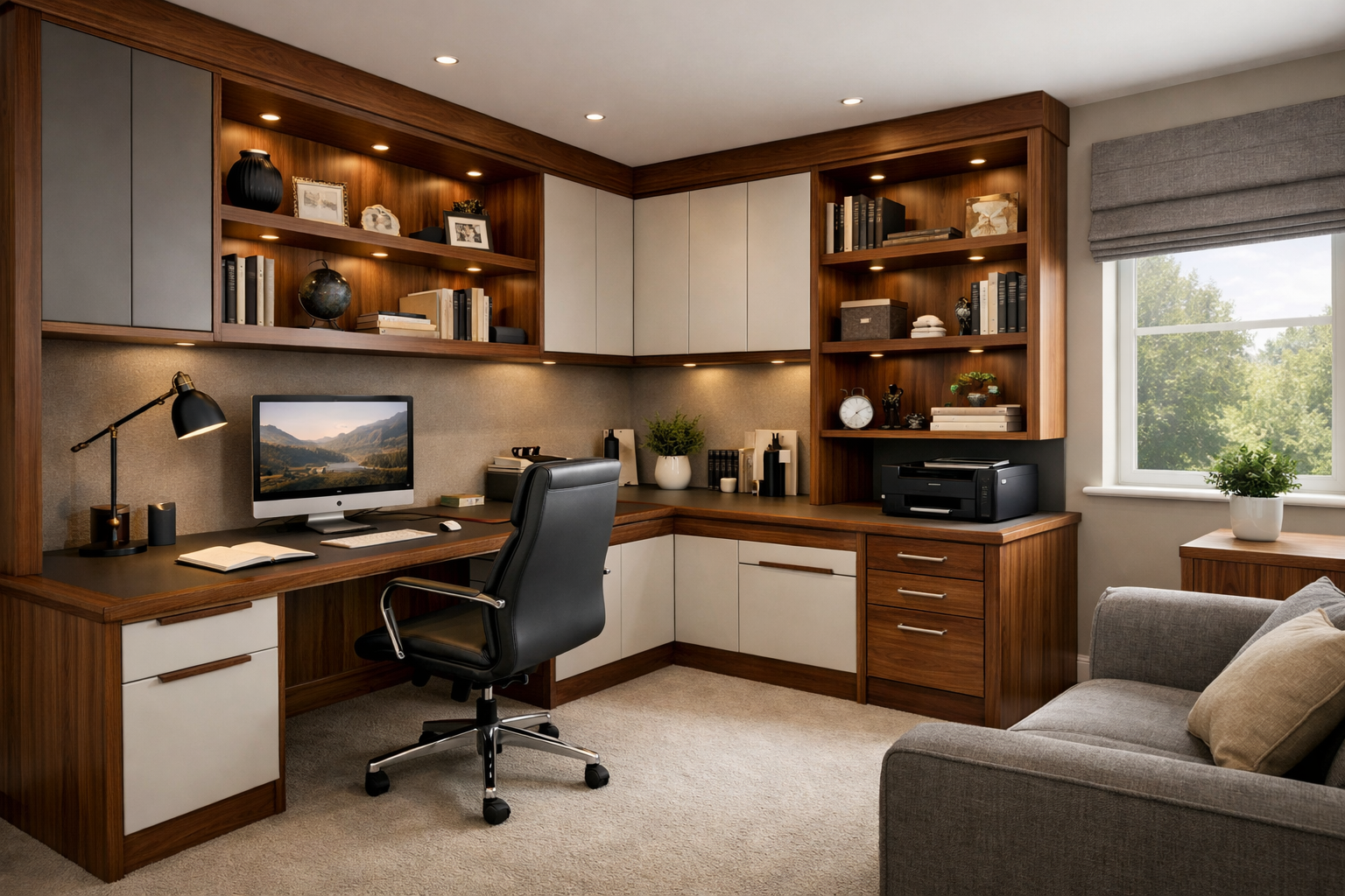 modern walnut home office