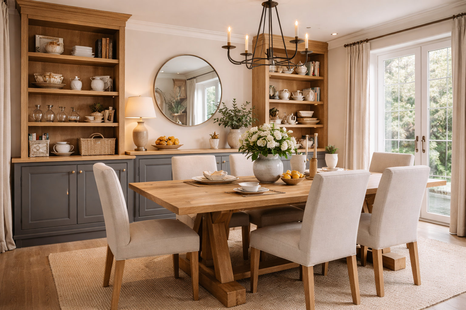oak and slate grey dining room cabinets