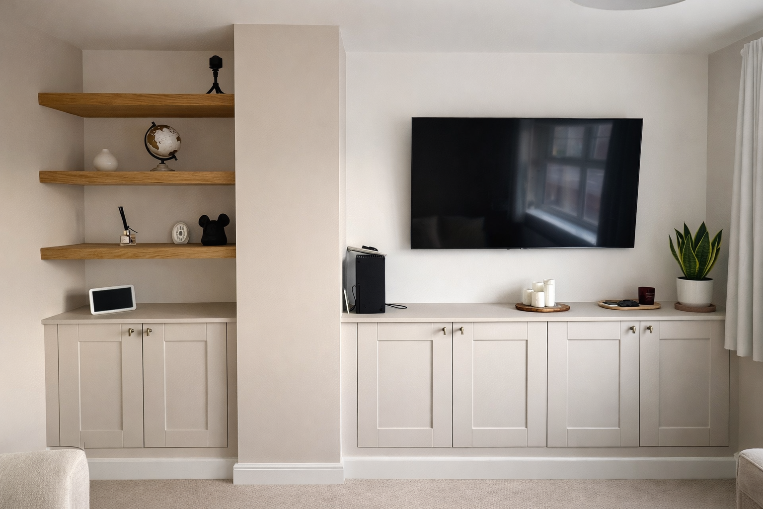 farrow and ball bedroom cabinets and oak shelves