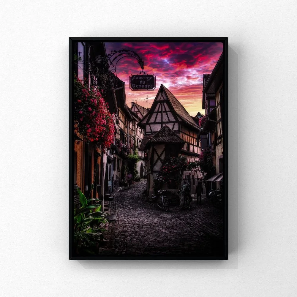 Eguisheim photographic print shown in a black frame; frame not included