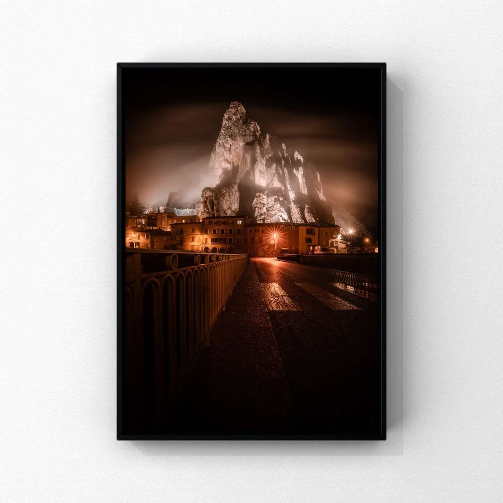 Sisteron photographic print shown in a black frame; frame not included