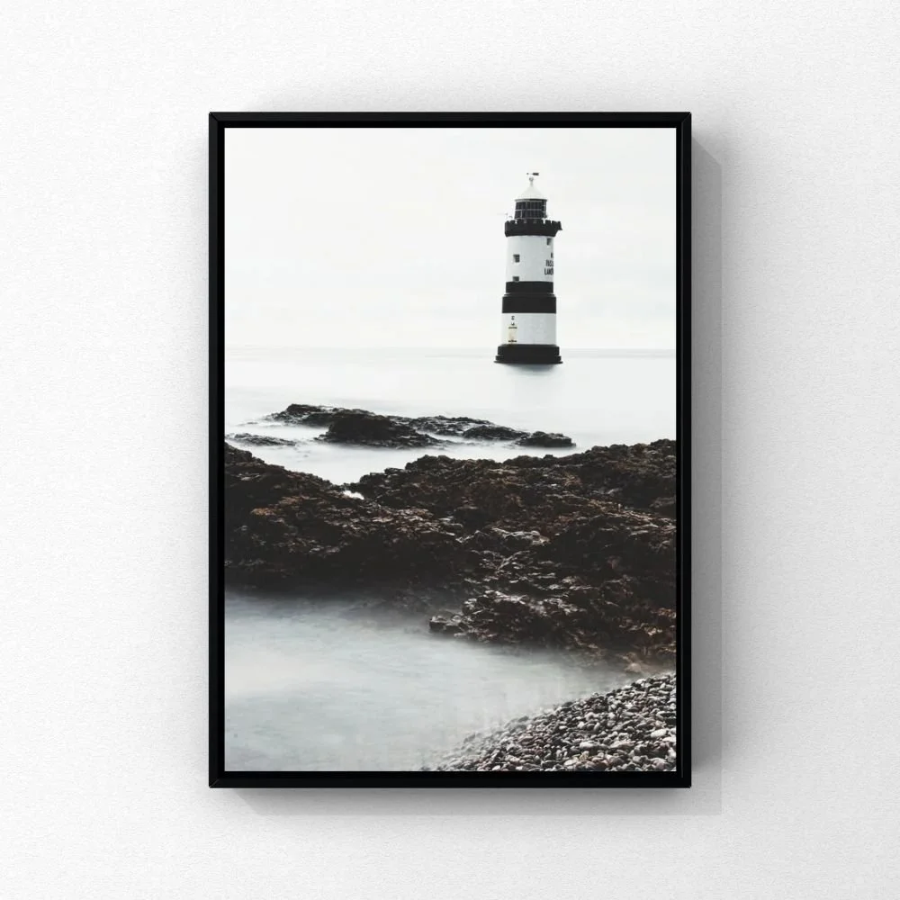 Penmon Point photographic print shown in a black frame; frame not included