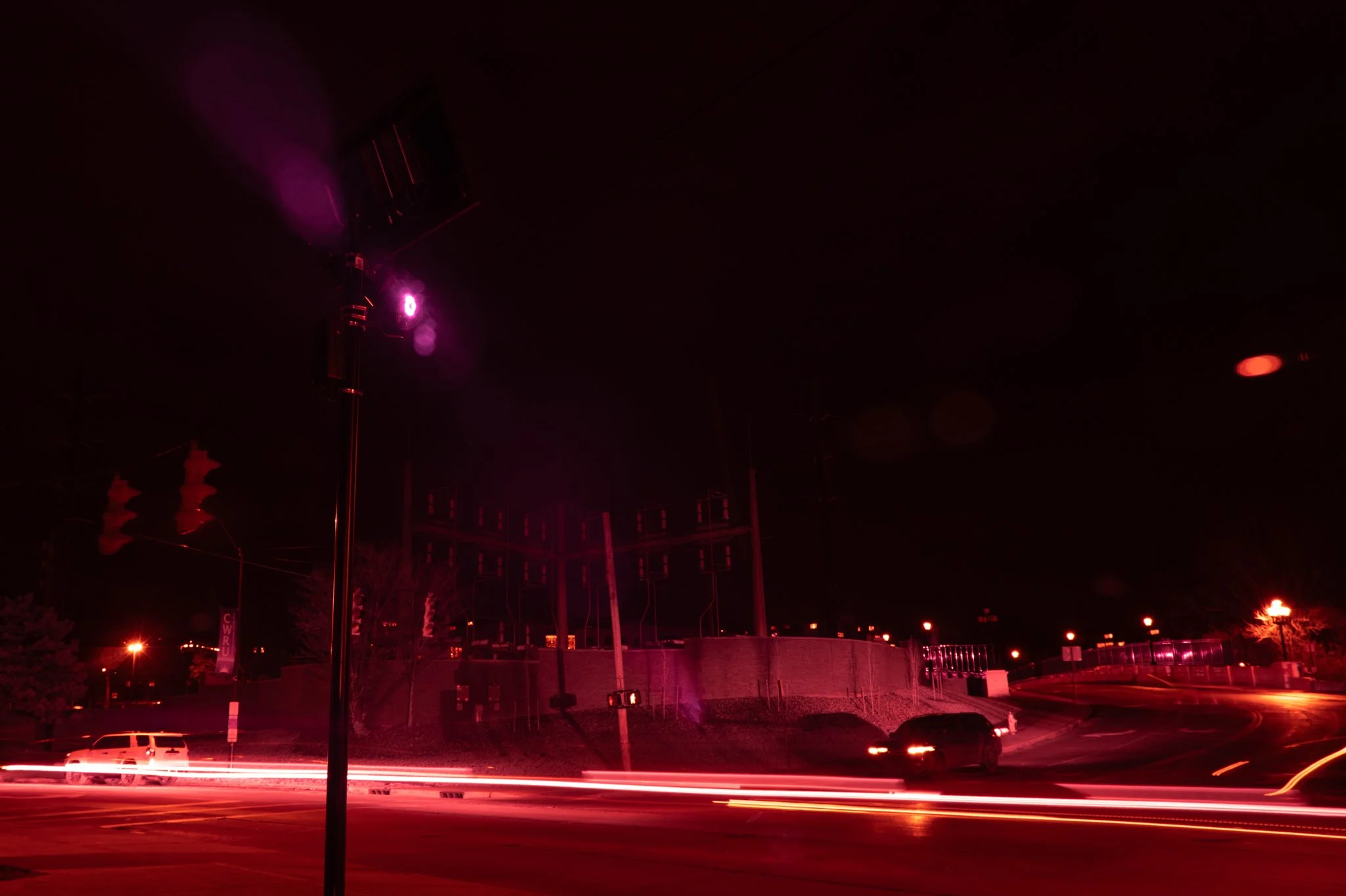 A Flock Safety traffic camera projects an infrared beam onto passing cars as seen from an infrared camera in Cleveland, Ohio, Feb. 19, 2026. 